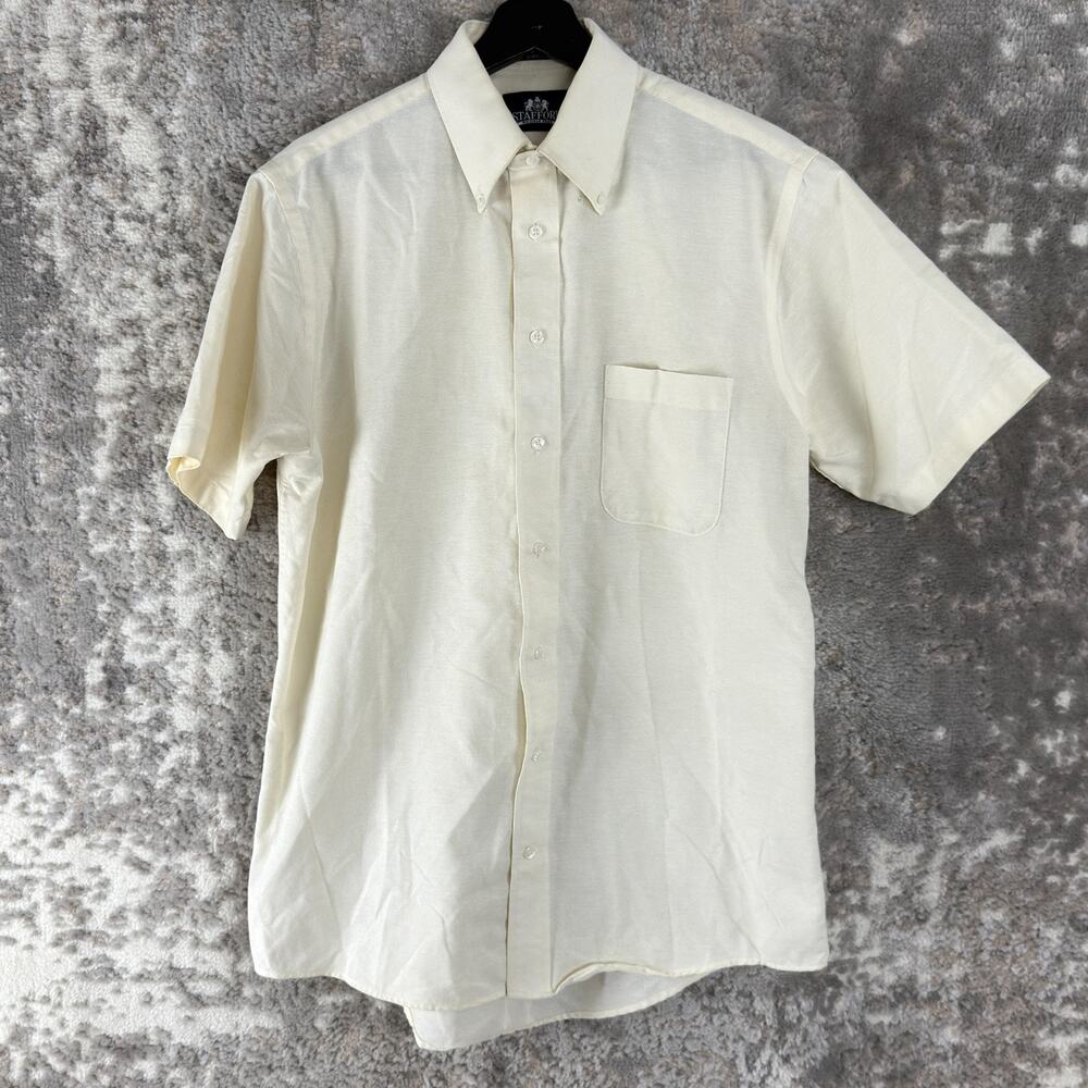 Stafford Sz S 15.5 Wrinkle Free Minimalist Casual Button Shirt Ivory Short Sleev